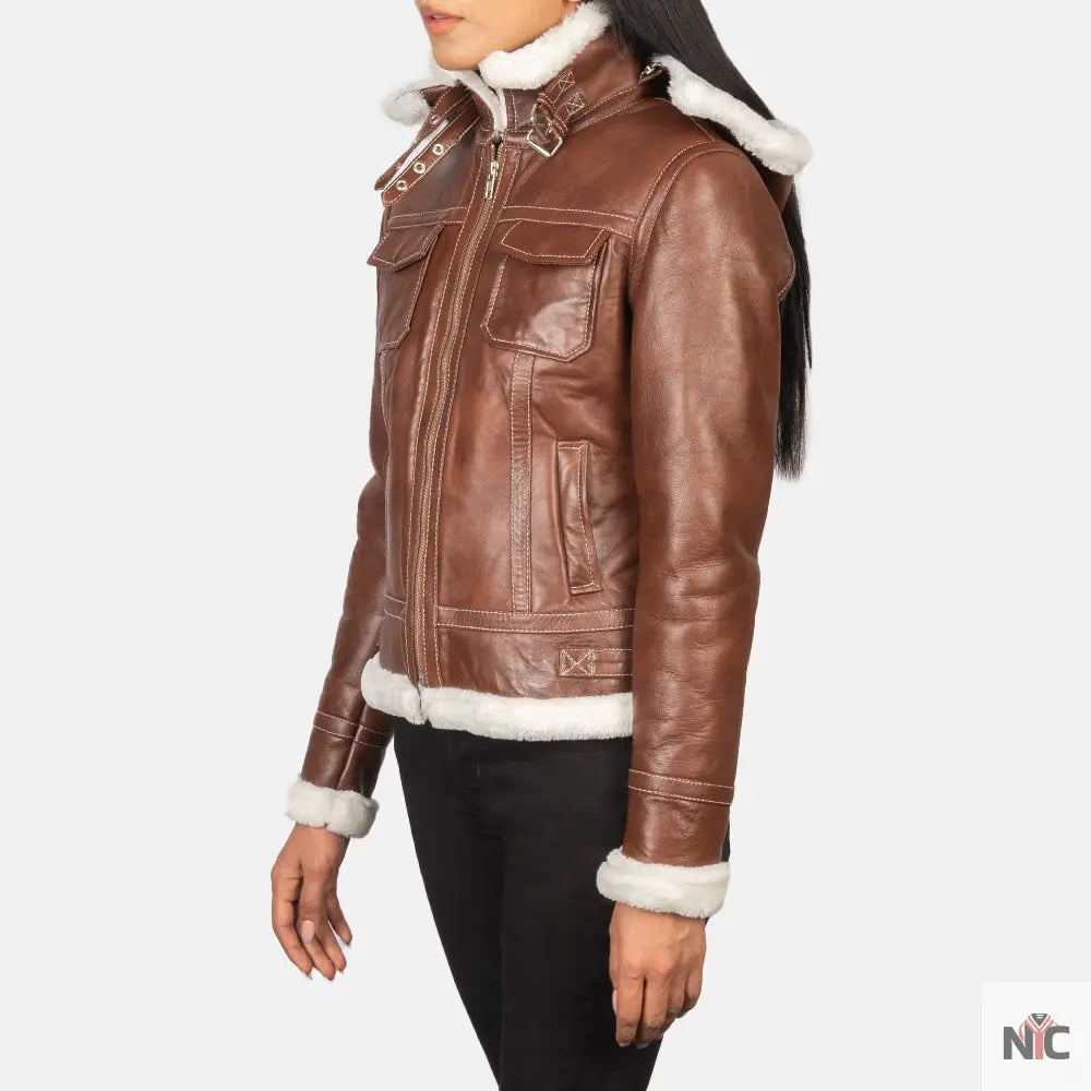 Fiona Brown Hooded Shearling Leather Jacket NYC Jackets