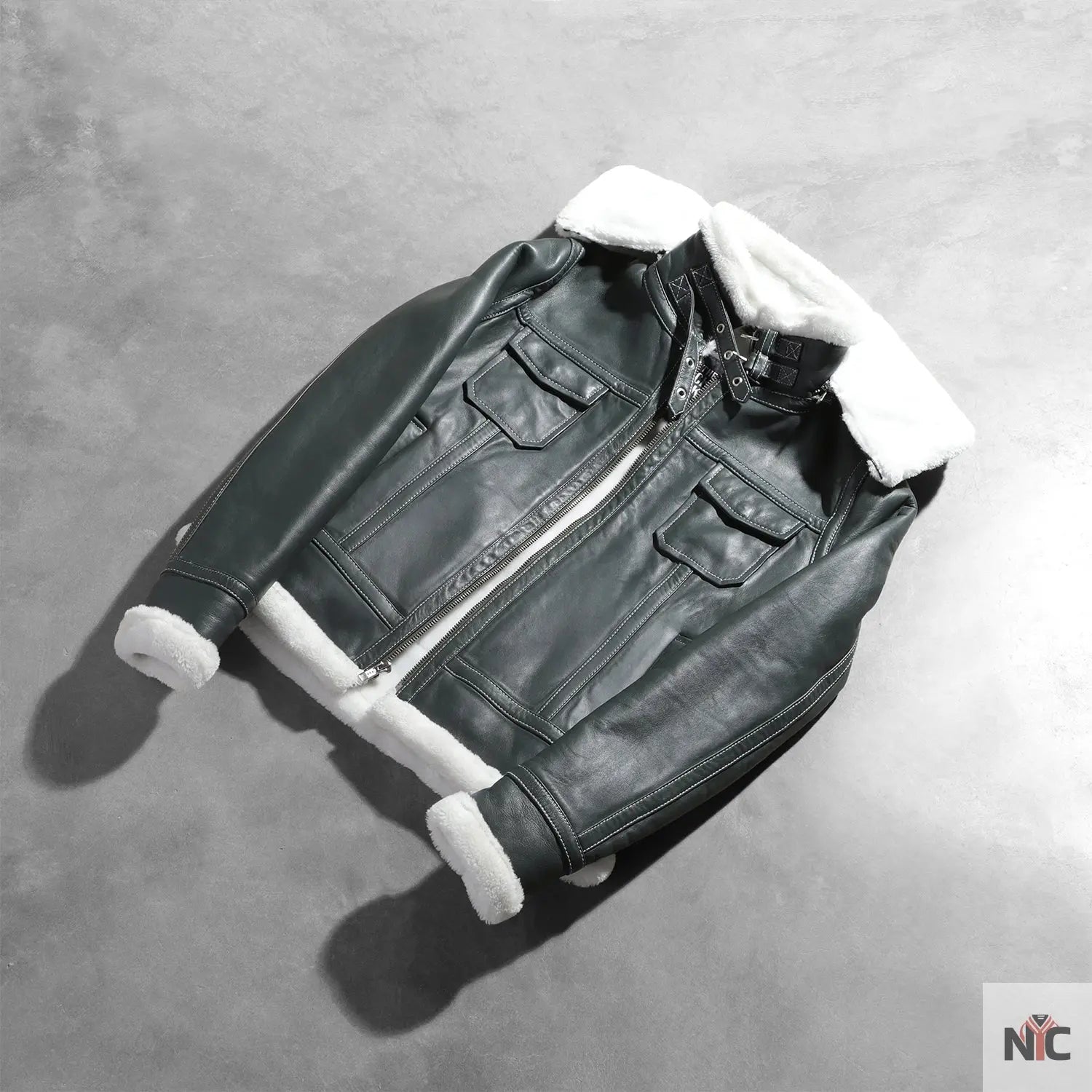 Fiona Green Hooded Shearling Leather Jacket NYC Jackets