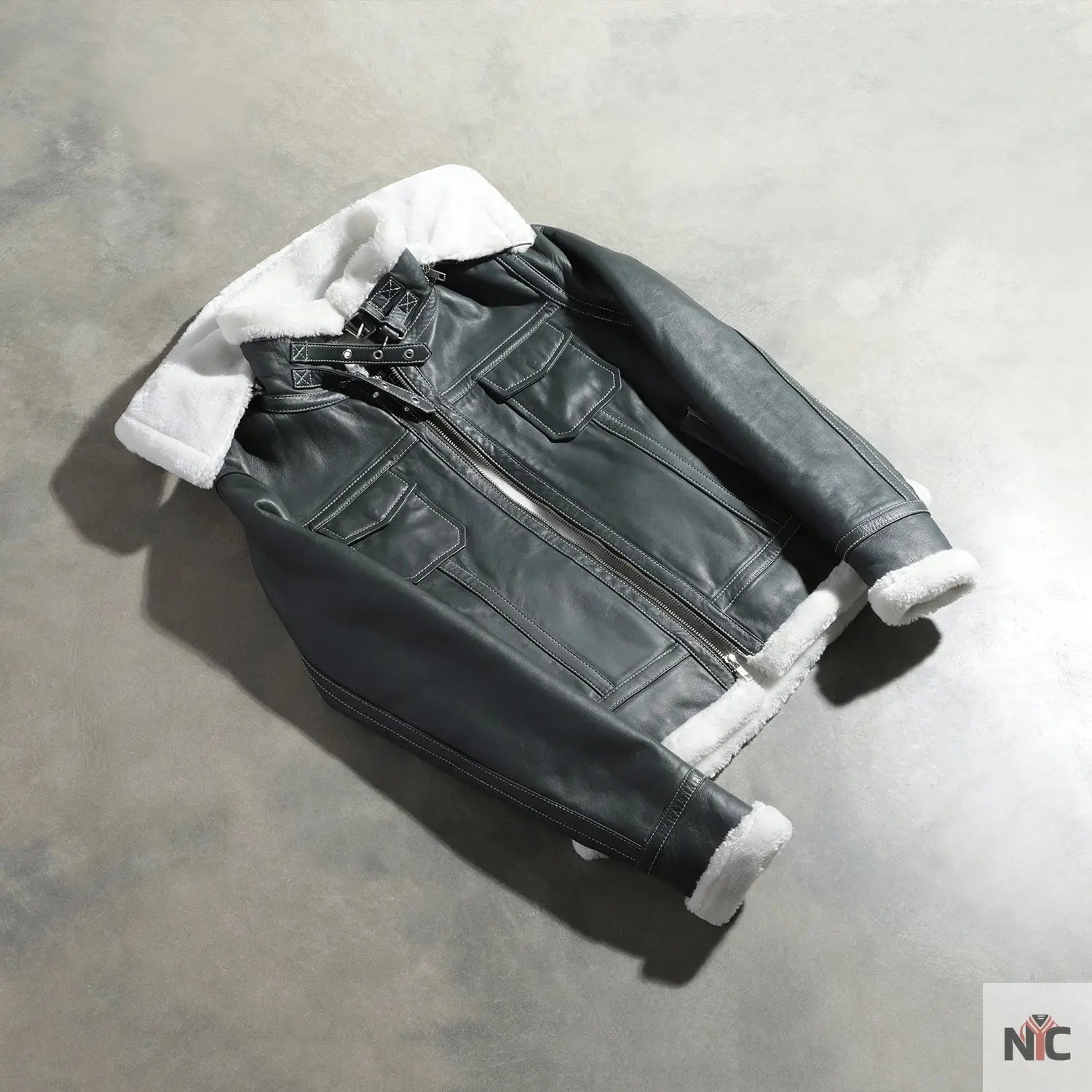 Fiona Green Hooded Shearling Leather Jacket NYC Jackets