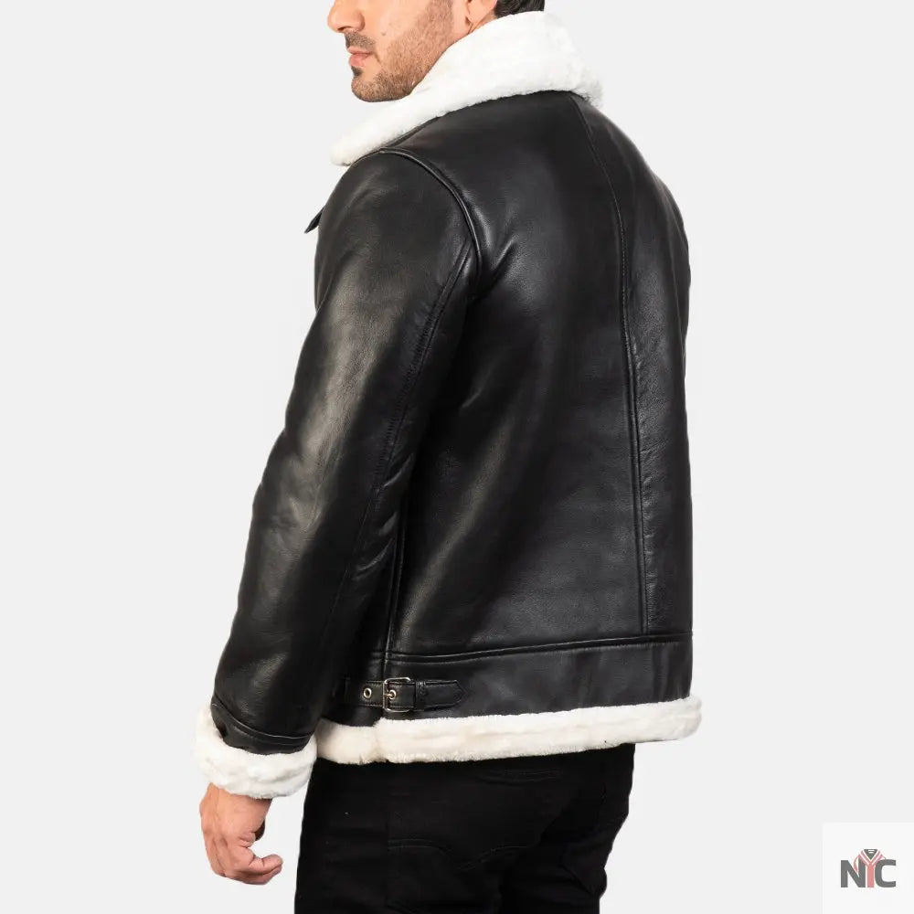 Francis B-3 Black & White Leather Bomber Jacket NYC Jackets