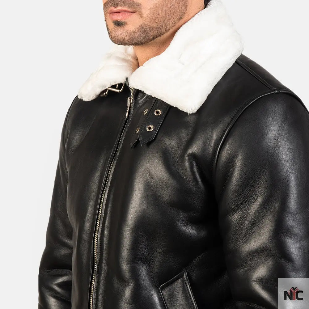 Francis B-3 Black & White Leather Bomber Jacket NYC Jackets