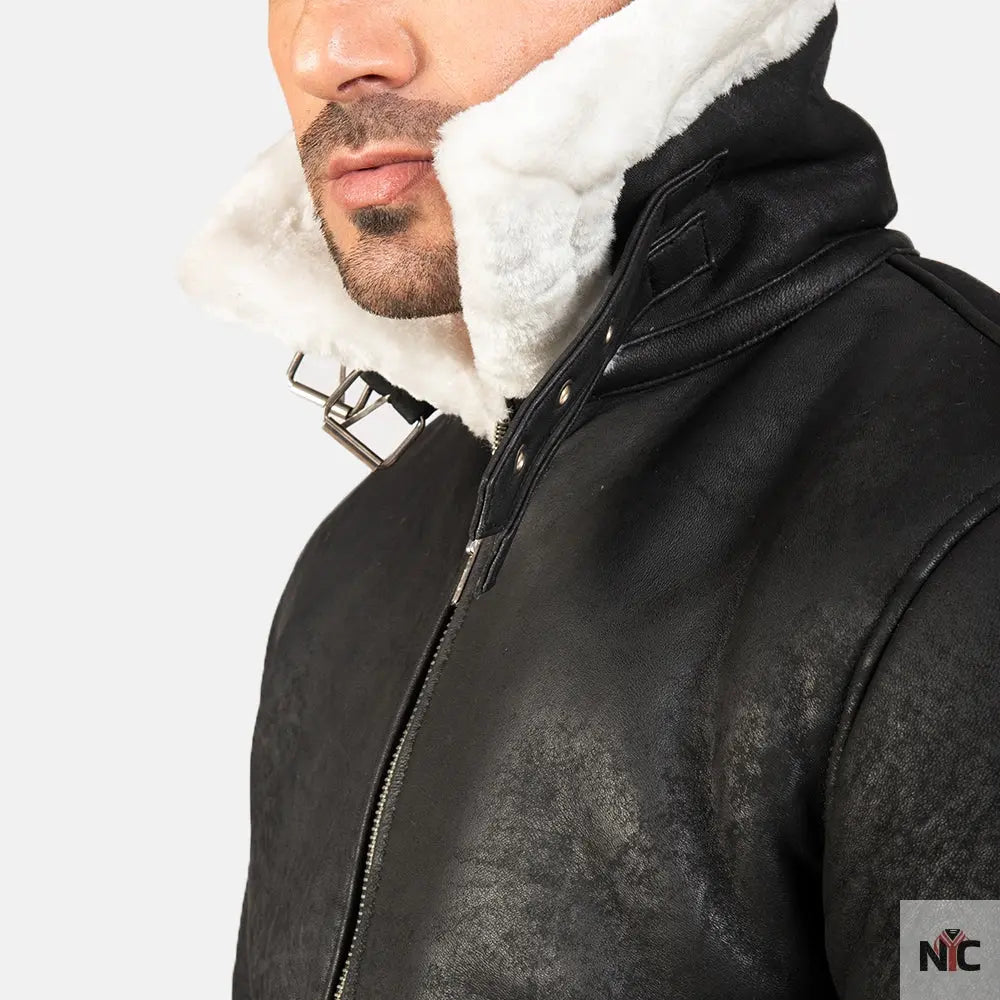Francis B-3 Distressed Black Leather Bomber Jacket NYC Jackets