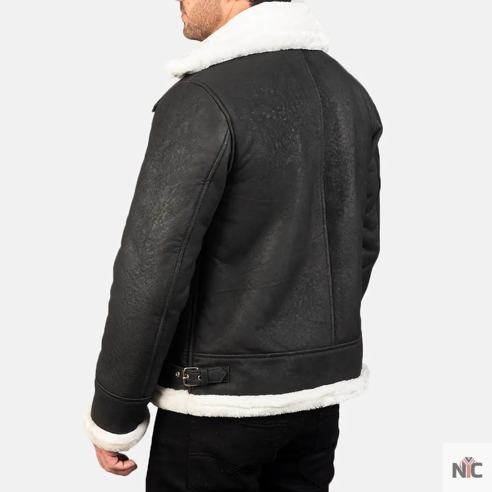 Francis B-3 Distressed Black Leather Bomber Jacket NYC Jackets