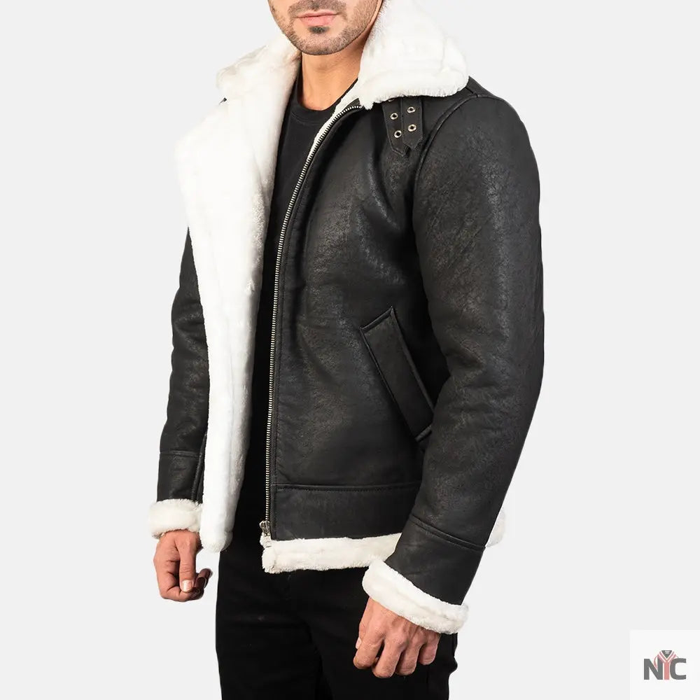 Francis B-3 Distressed Black Leather Bomber Jacket NYC Jackets