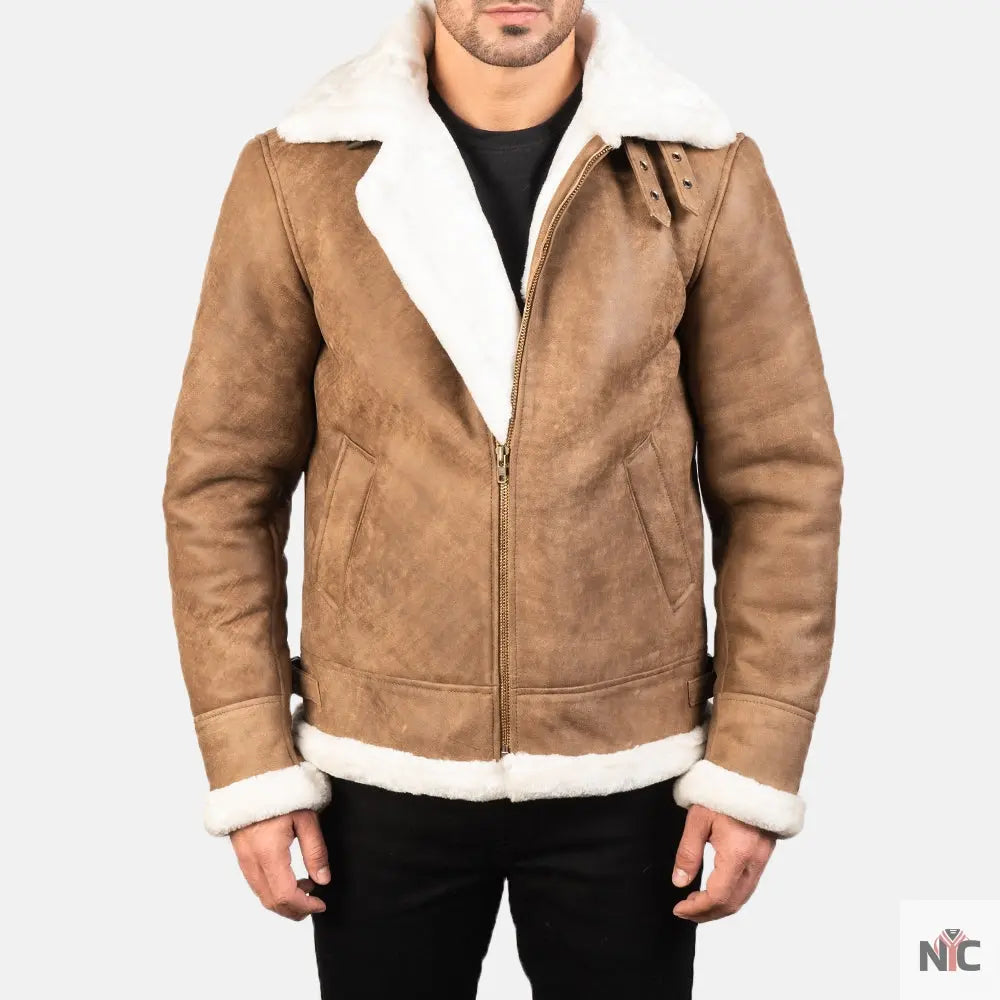 Francis B-3 Distressed Brown Leather Bomber Jacket NYC Jackets