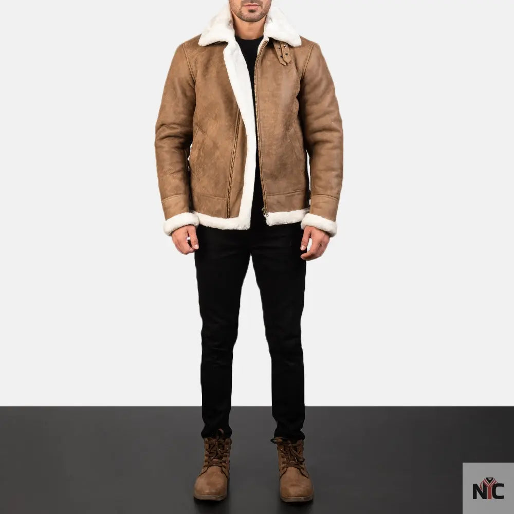 Francis B-3 Distressed Brown Leather Bomber Jacket NYC Jackets