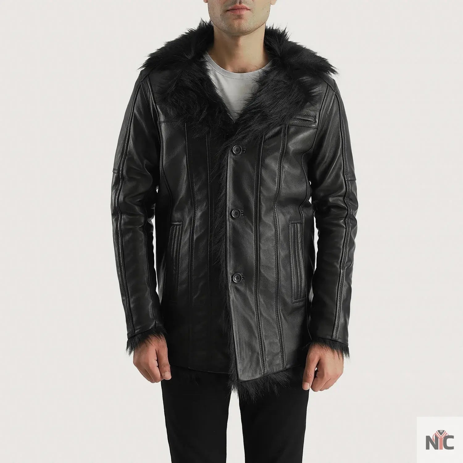 Furcliff Black Leather Coat NYC Jackets