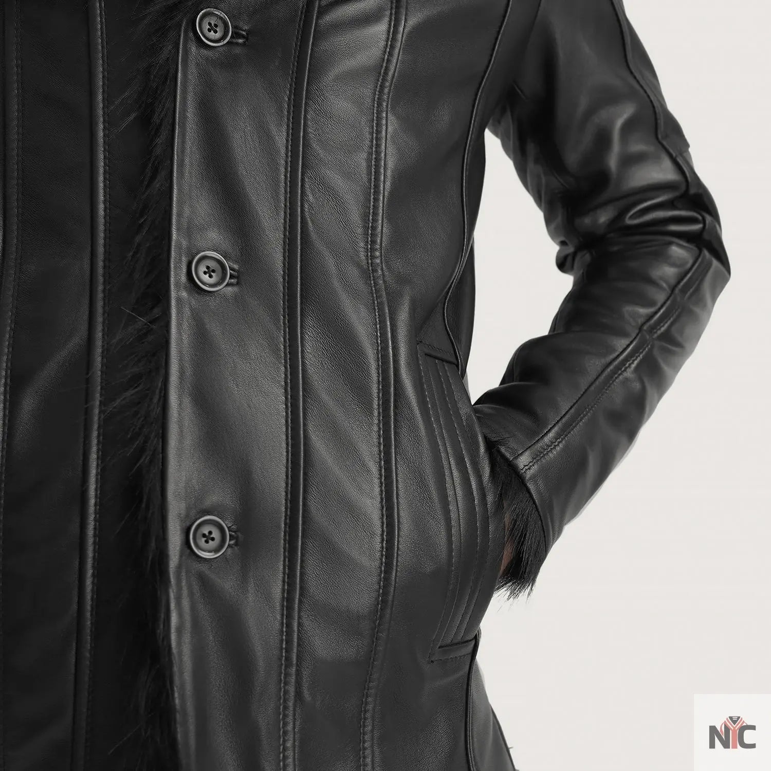 Furcliff Black Leather Coat NYC Jackets