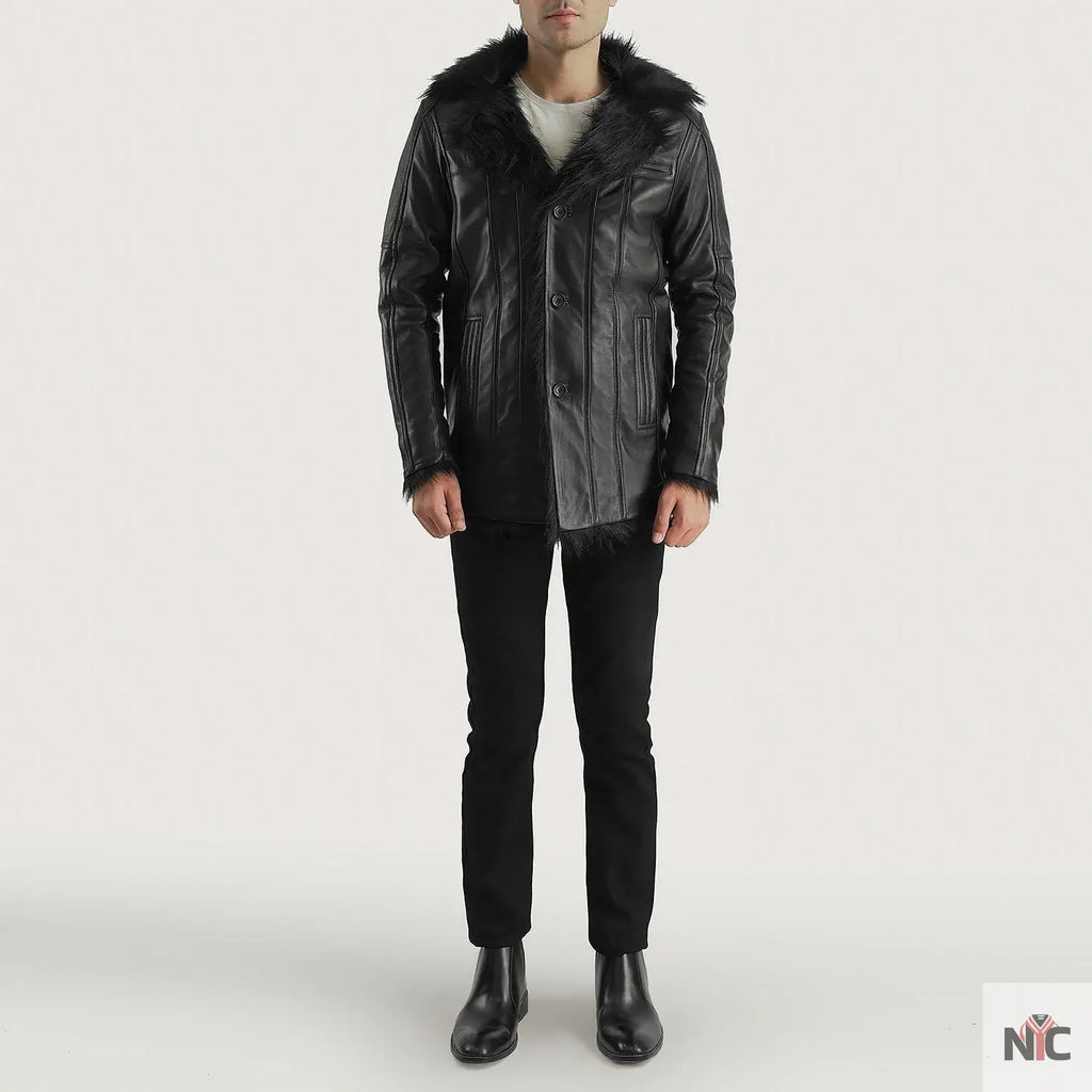Furcliff Black Leather Coat NYC Jackets