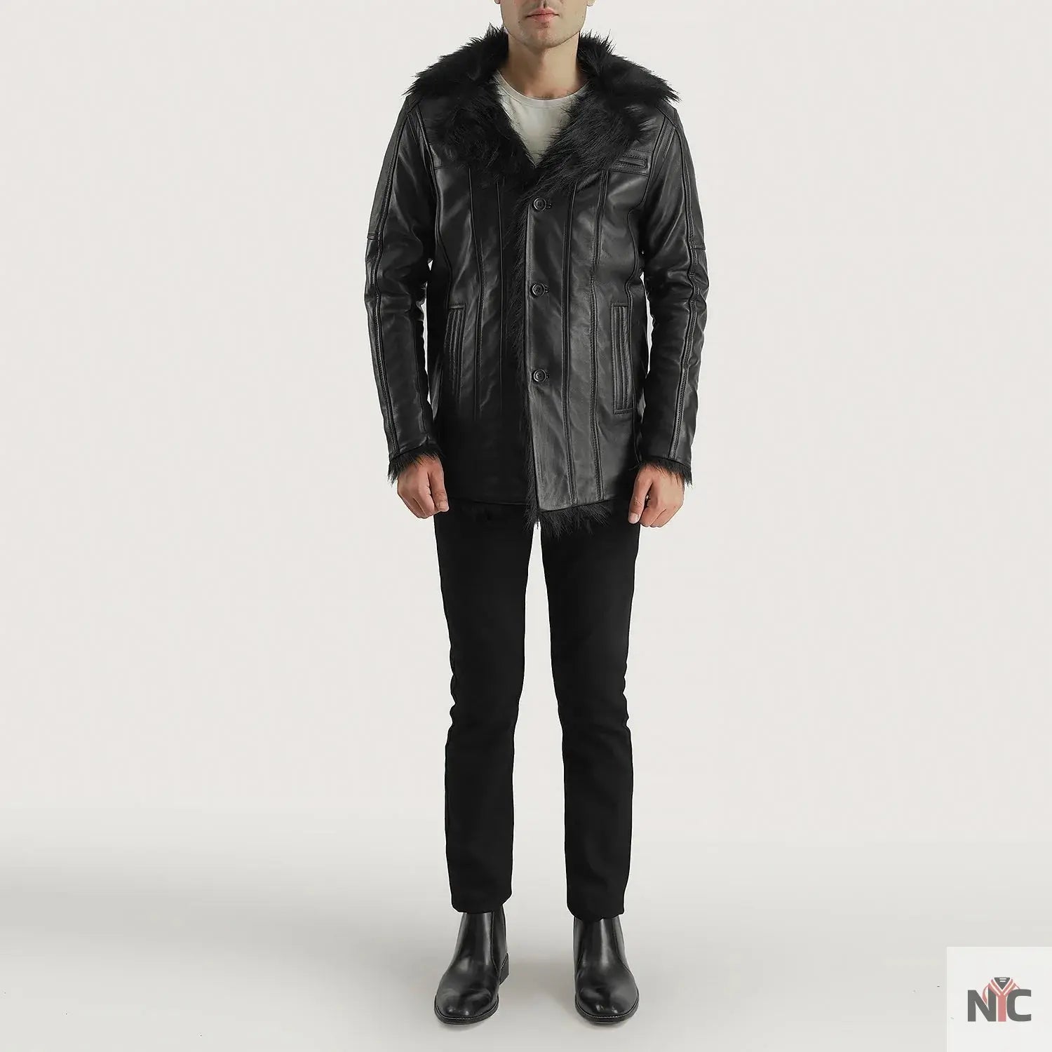 Furcliff Black Leather Coat NYC Jackets