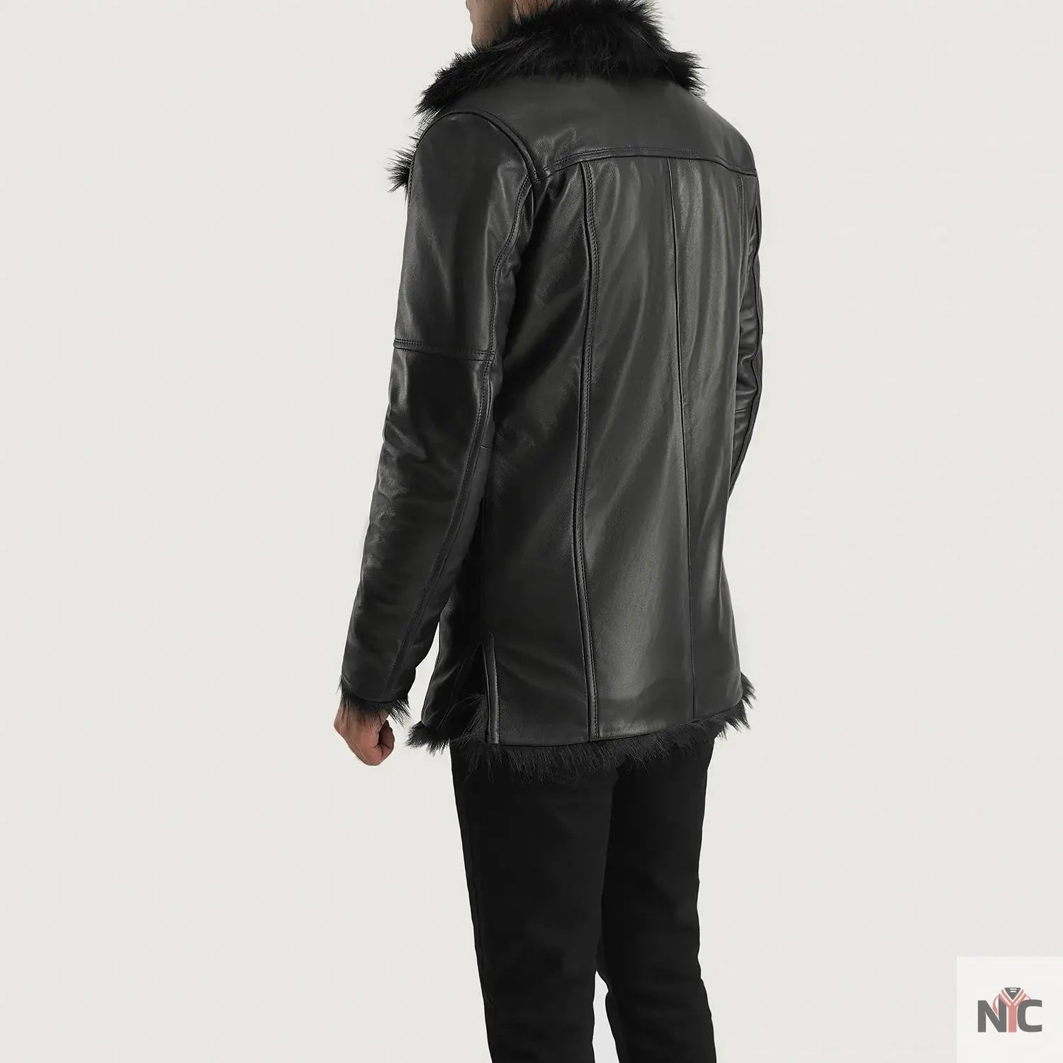 Furcliff Black Leather Coat NYC Jackets