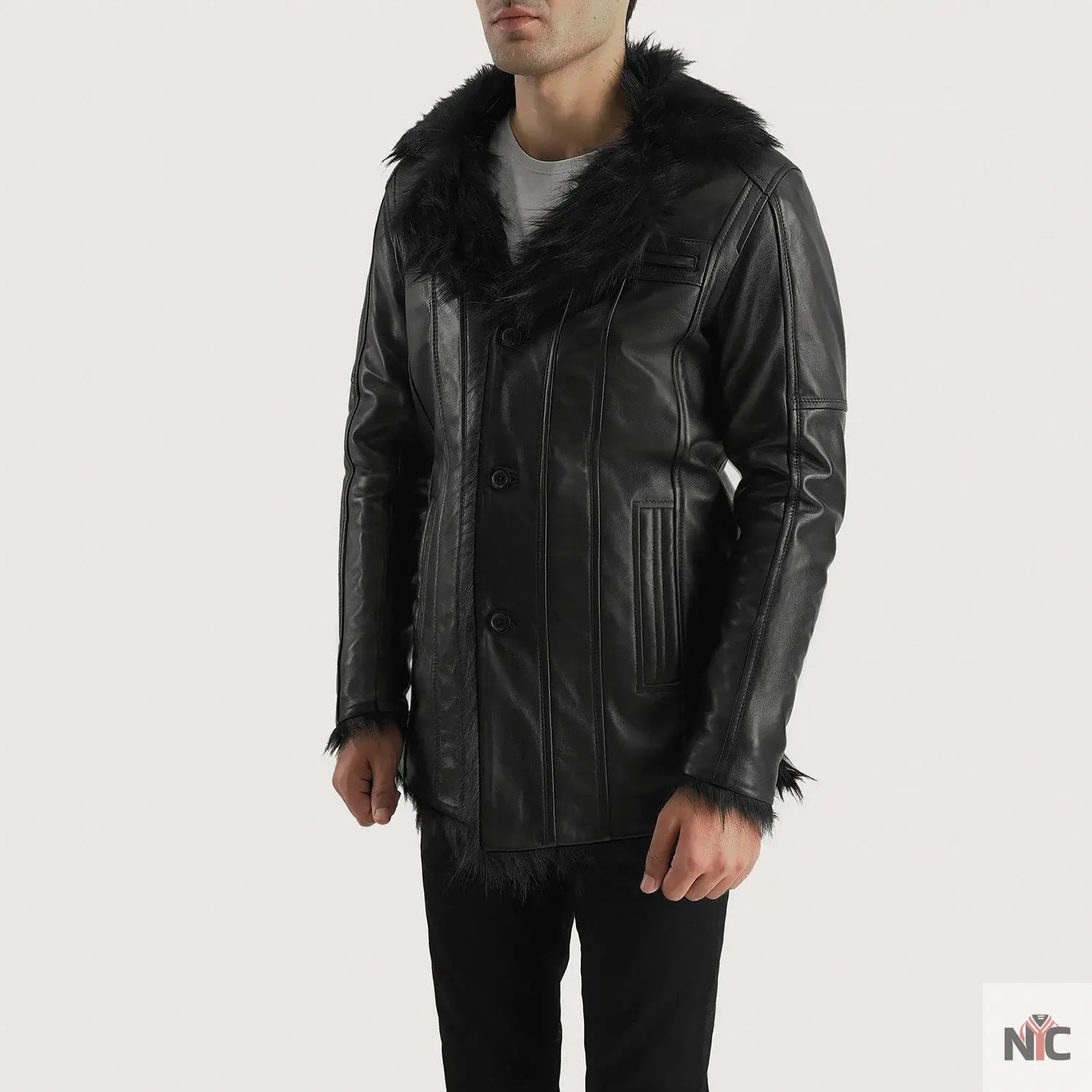 Furcliff Black Leather Coat NYC Jackets