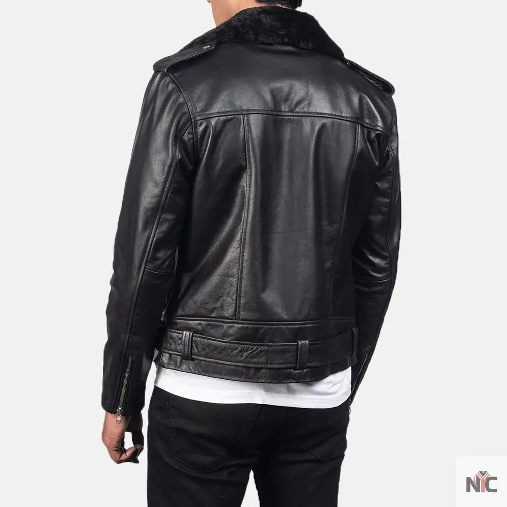 Furton Black Leather Biker Jacket NYC Jackets