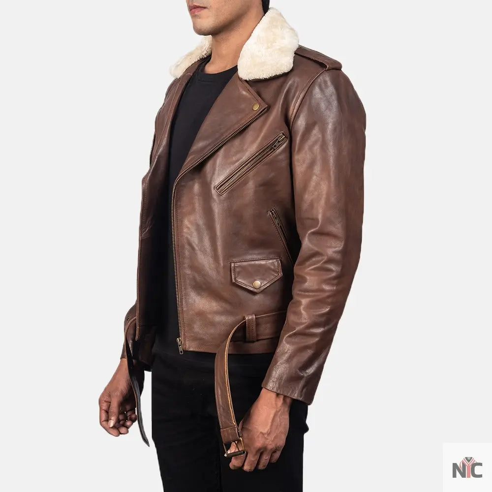 Furton Brown Leather Biker Jacket NYC Jackets