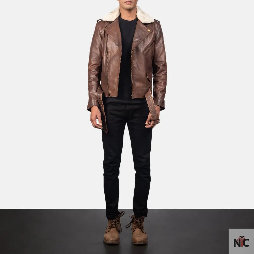 Furton Brown Leather Biker Jacket NYC Jackets