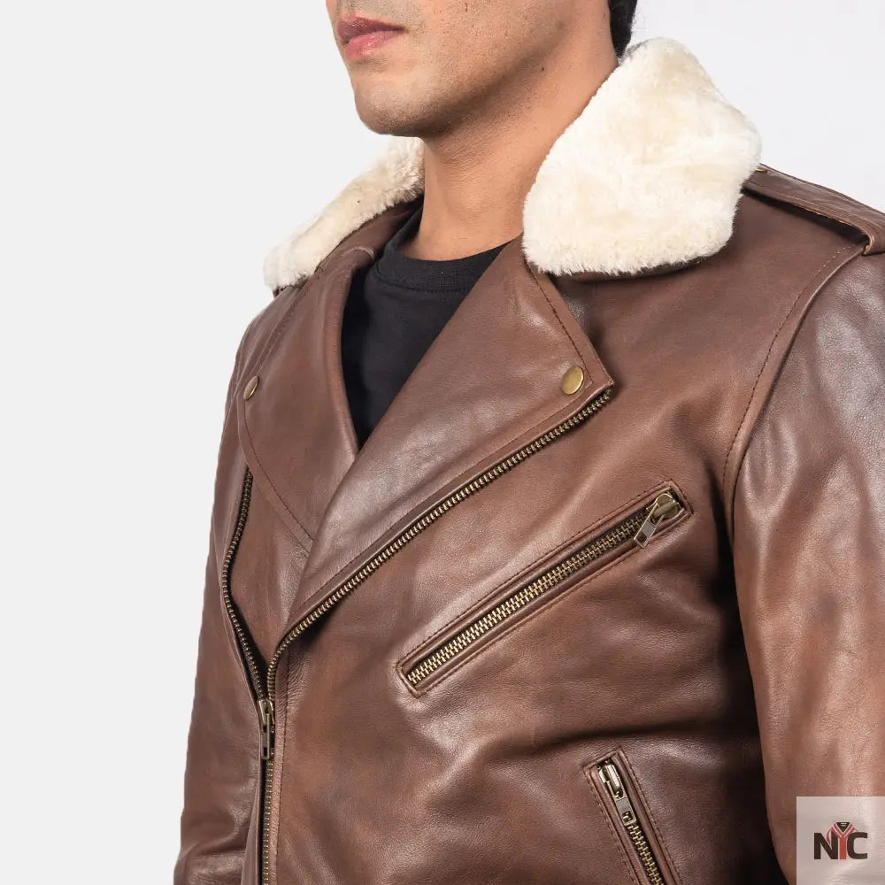 Furton Brown Leather Biker Jacket NYC Jackets