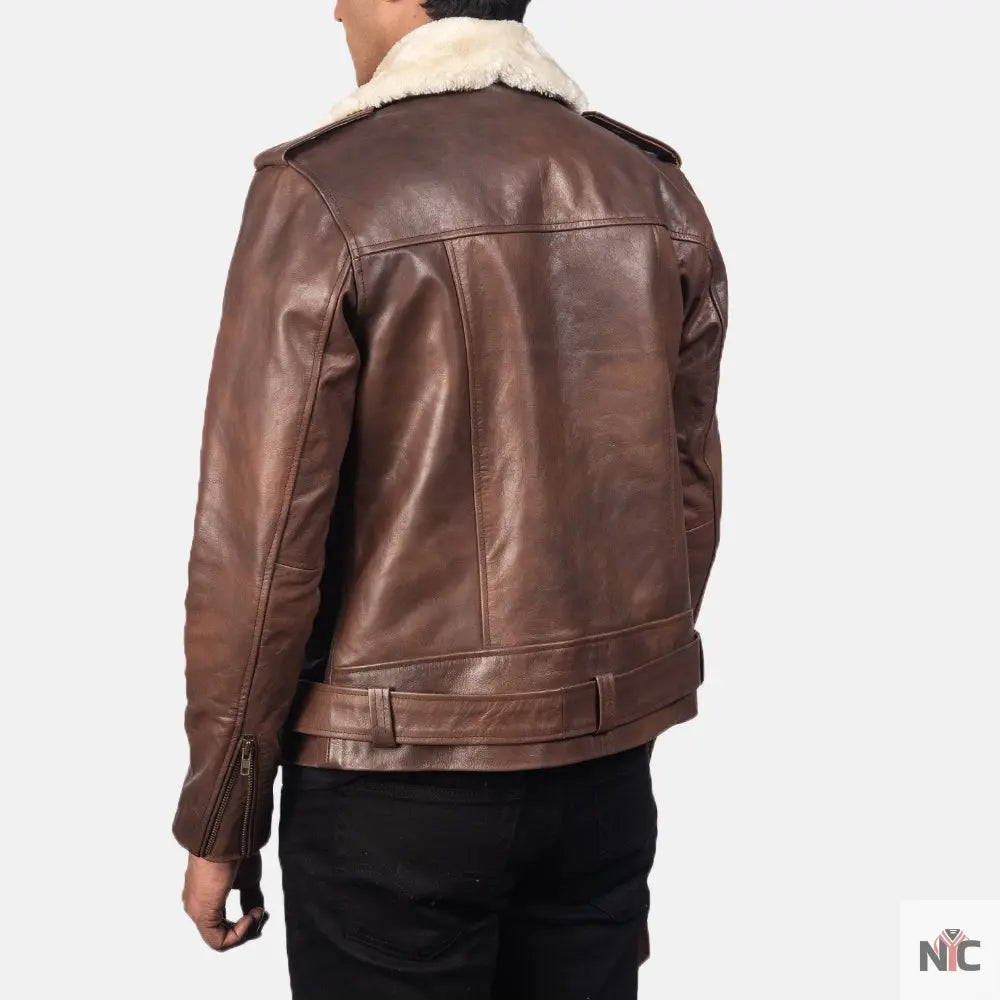 Furton Brown Leather Biker Jacket NYC Jackets