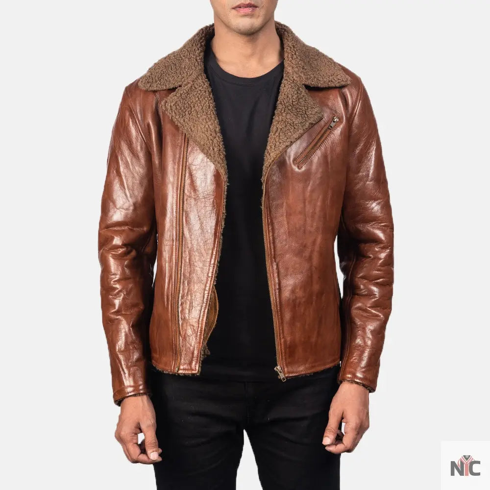 Furton Disressed Black Leather Biker Jacket NYC Jackets