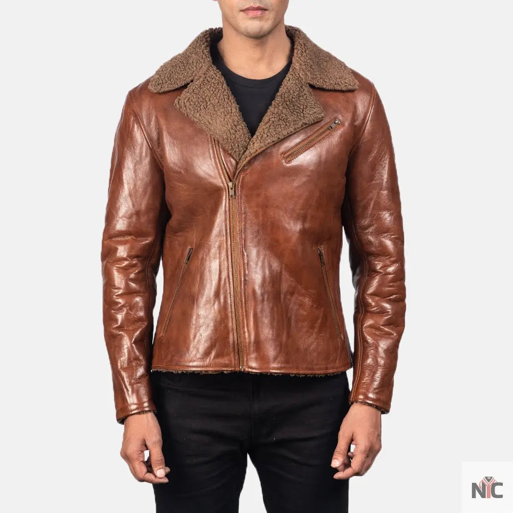 Furton Disressed Black Leather Biker Jacket NYC Jackets