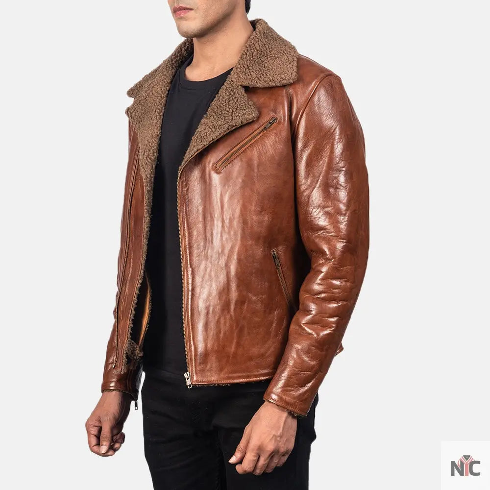 Furton Disressed Black Leather Biker Jacket NYC Jackets