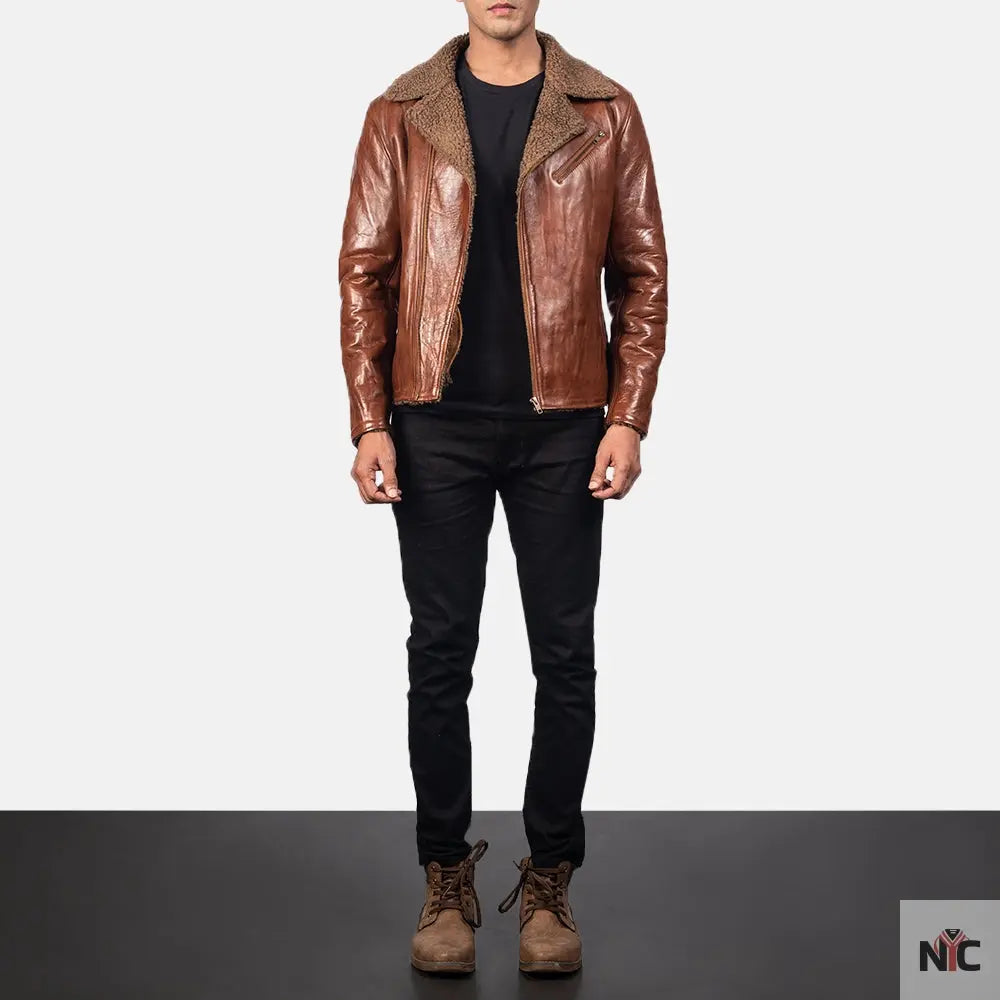 Furton Disressed Black Leather Biker Jacket NYC Jackets