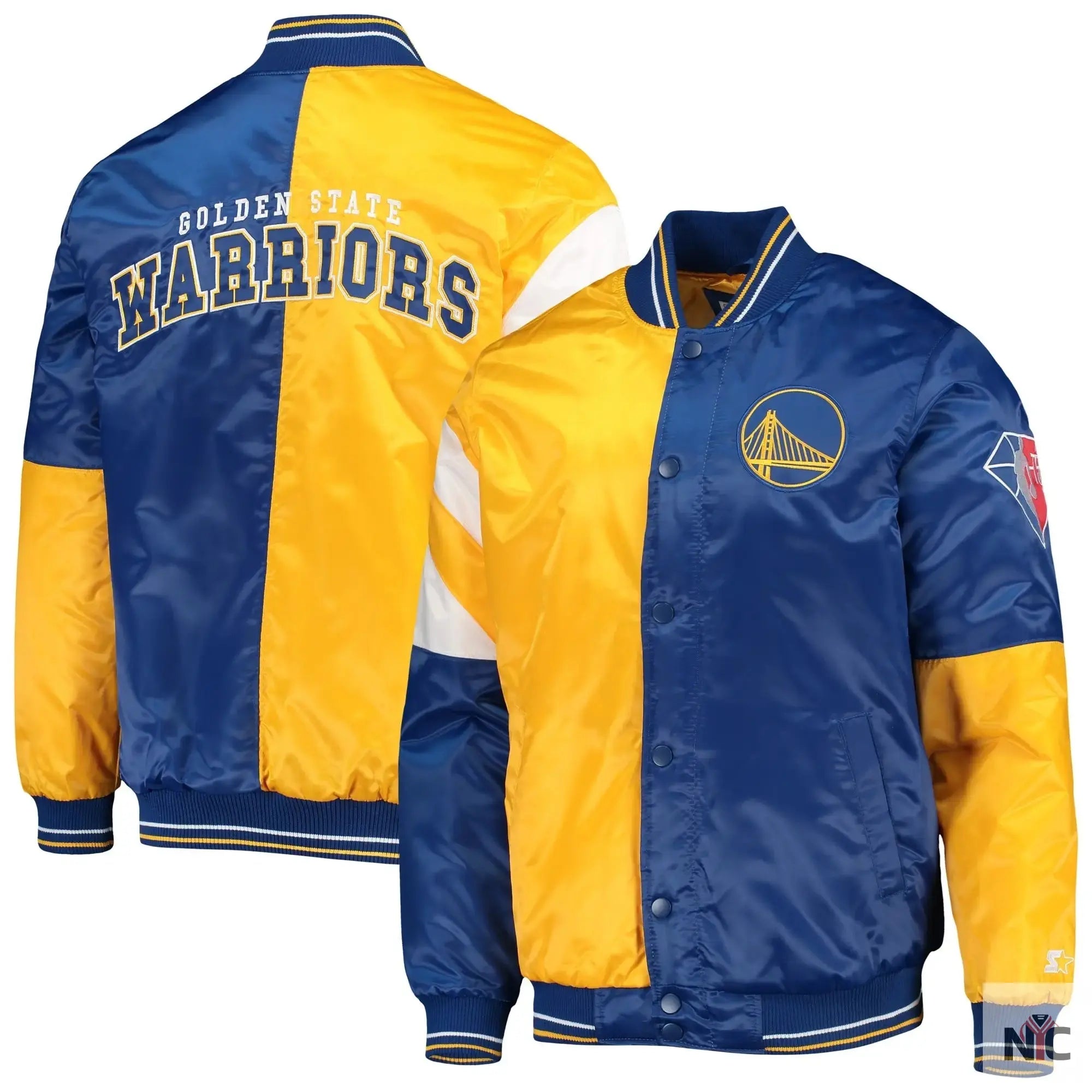 Golden State Warriors 75th Anniversary Leader Color Block Satin Jacket NYC Jackets