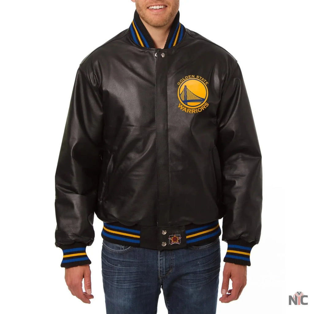 Golden State Warriors Black Leather Varsity Jacket NYC Jackets