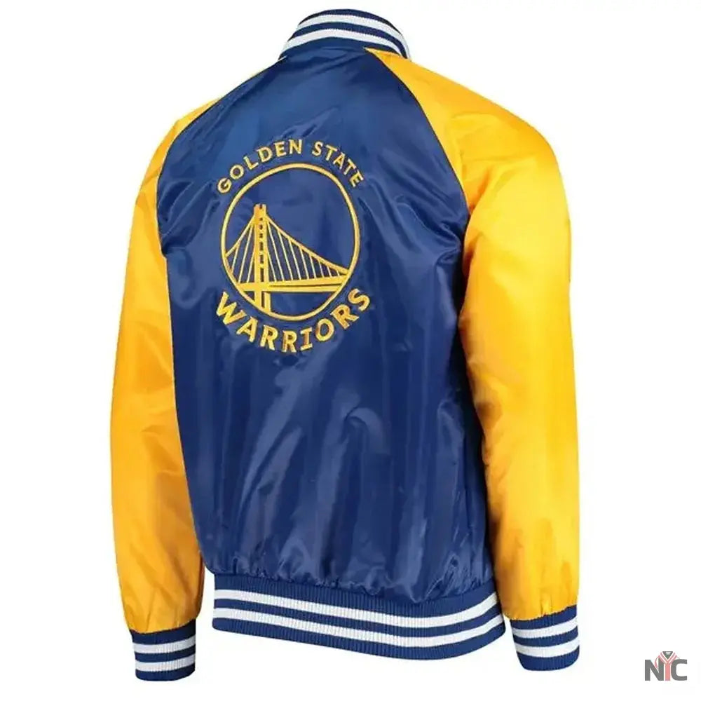 Golden State Warriors Blue and Yellow Satin Varsity Jacket NYC Jackets