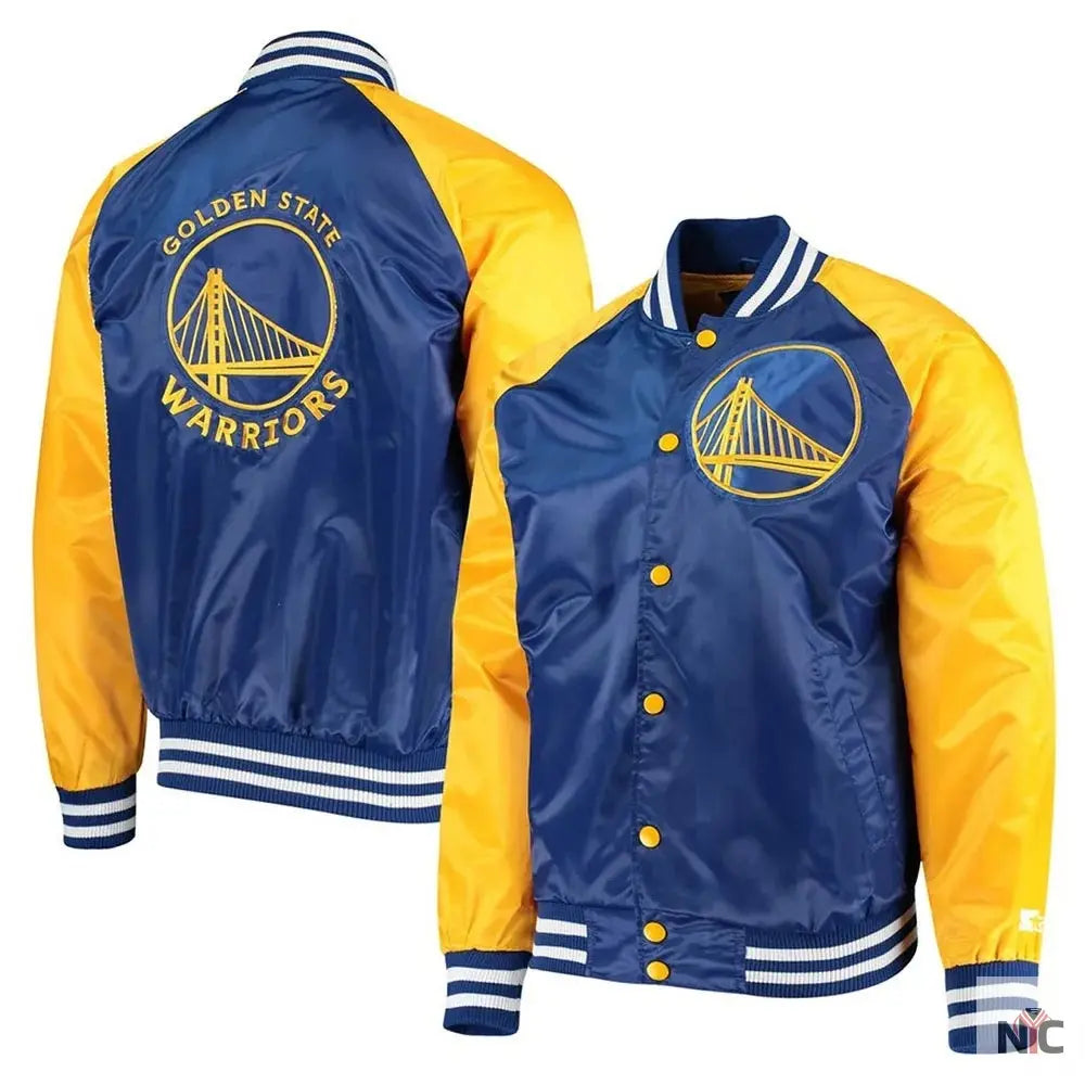 Golden State Warriors Blue and Yellow Satin Varsity Jacket NYC Jackets