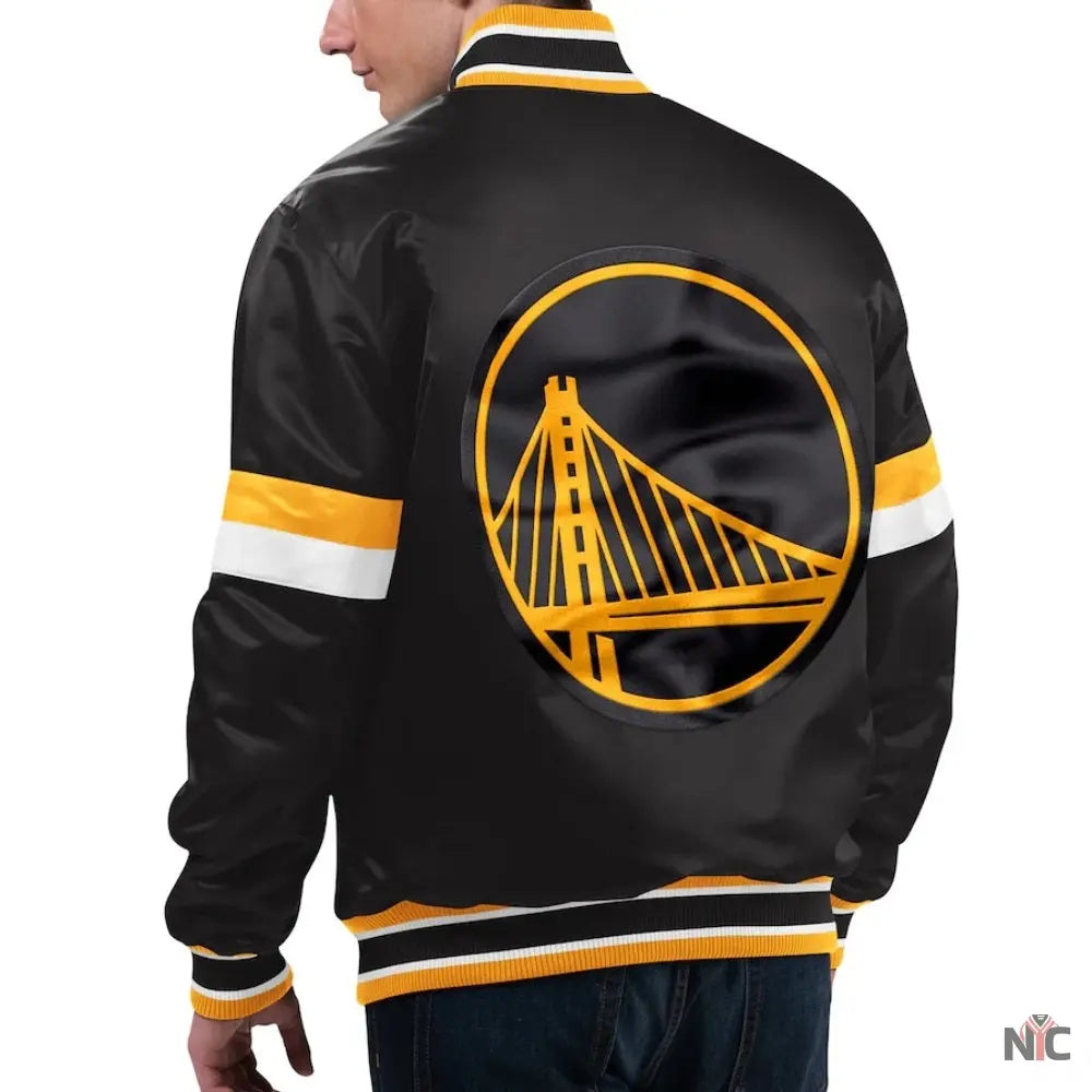 Golden State Warriors Home Game Black Satin Varsity Jacket NYC Jackets