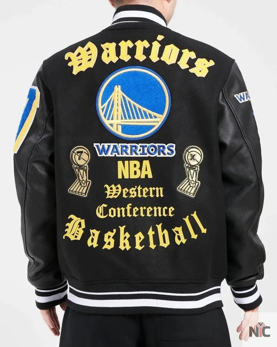 Golden State Warriors Old English Varsity Jacket NYC Jackets