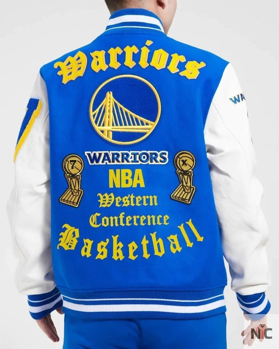 Golden State Warriors Old English Varsity Jacket NYC Jackets