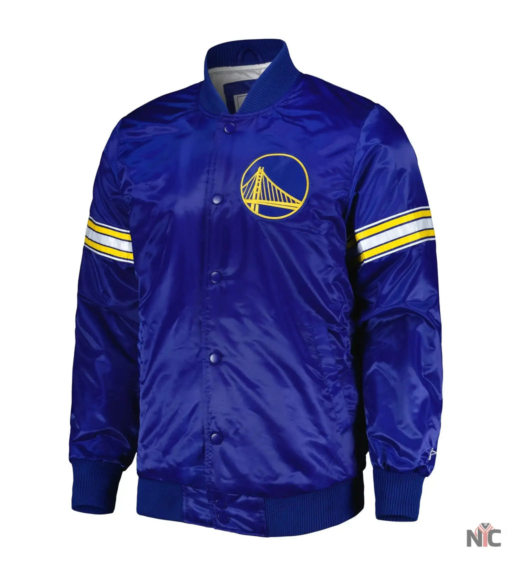Golden State Warriors Pick & Roll Full-Snap Satin Varsity Jacket NYC Jackets