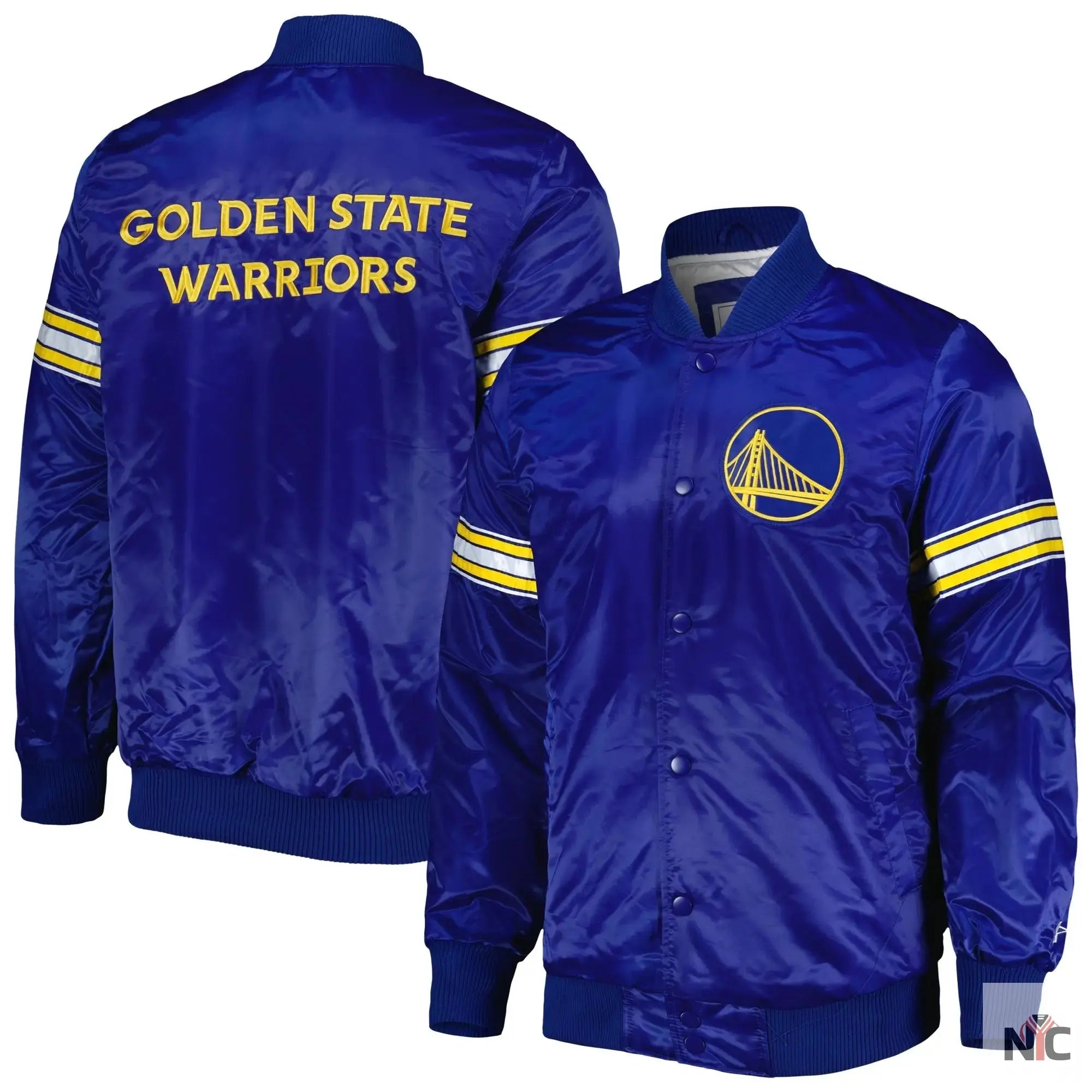 Golden State Warriors Pick & Roll Full-Snap Satin Varsity Jacket NYC Jackets