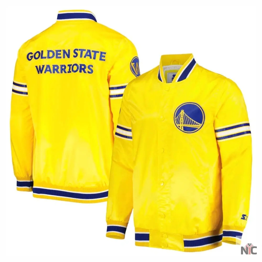 Golden State Warriors Slider Full-Snap Satin Varsity Jacket NYC Jackets