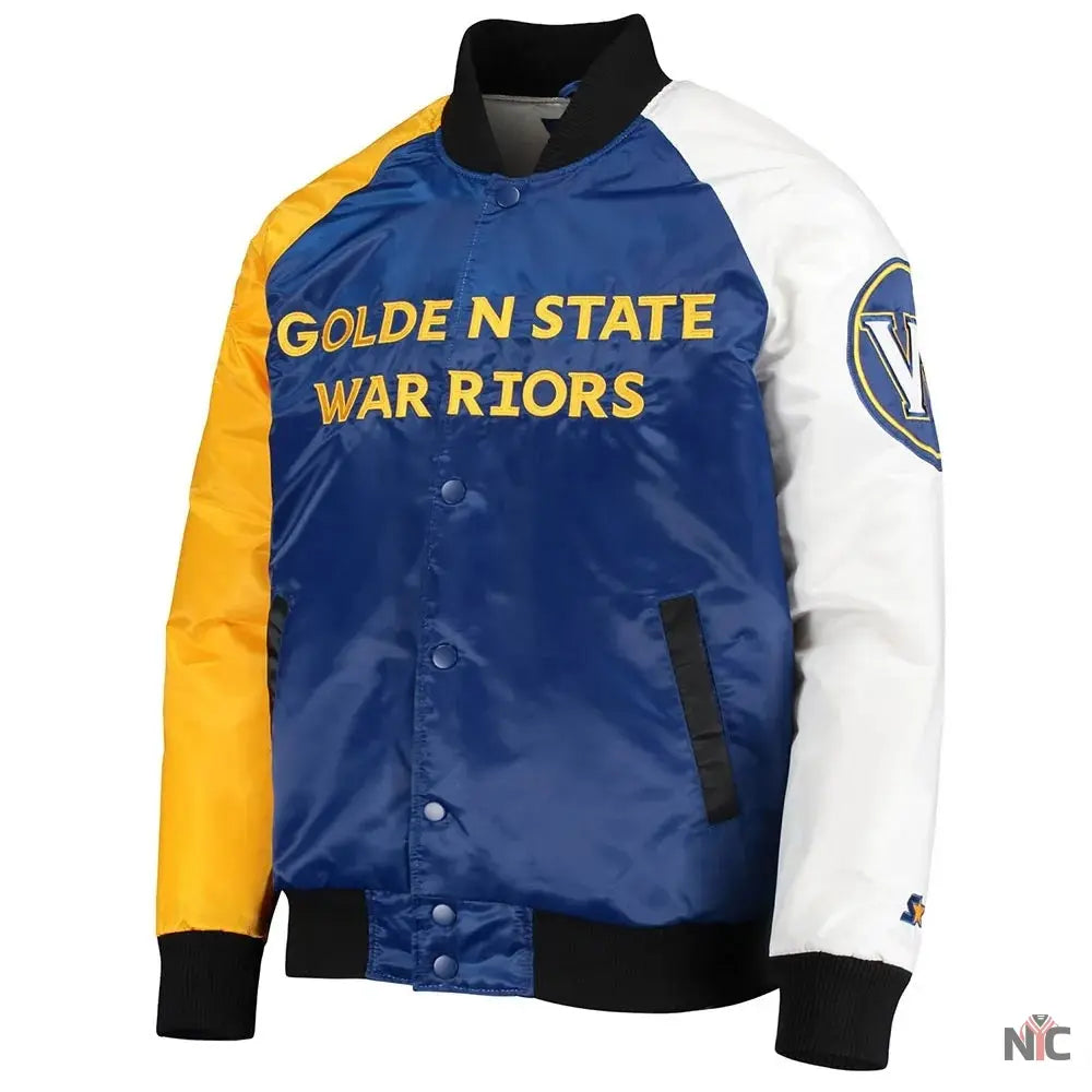 Golden State Warriors Tri-Color Satin Varsity Jacket NYC Jackets