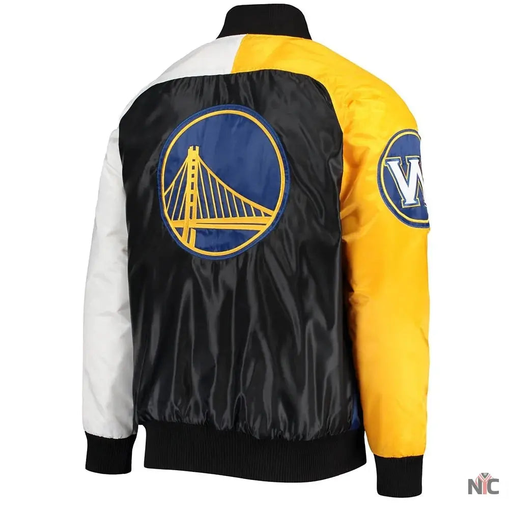 Golden State Warriors Tri-Color Satin Varsity Jacket NYC Jackets