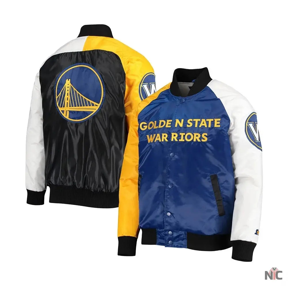 Golden State Warriors Tri-Color Satin Varsity Jacket NYC Jackets