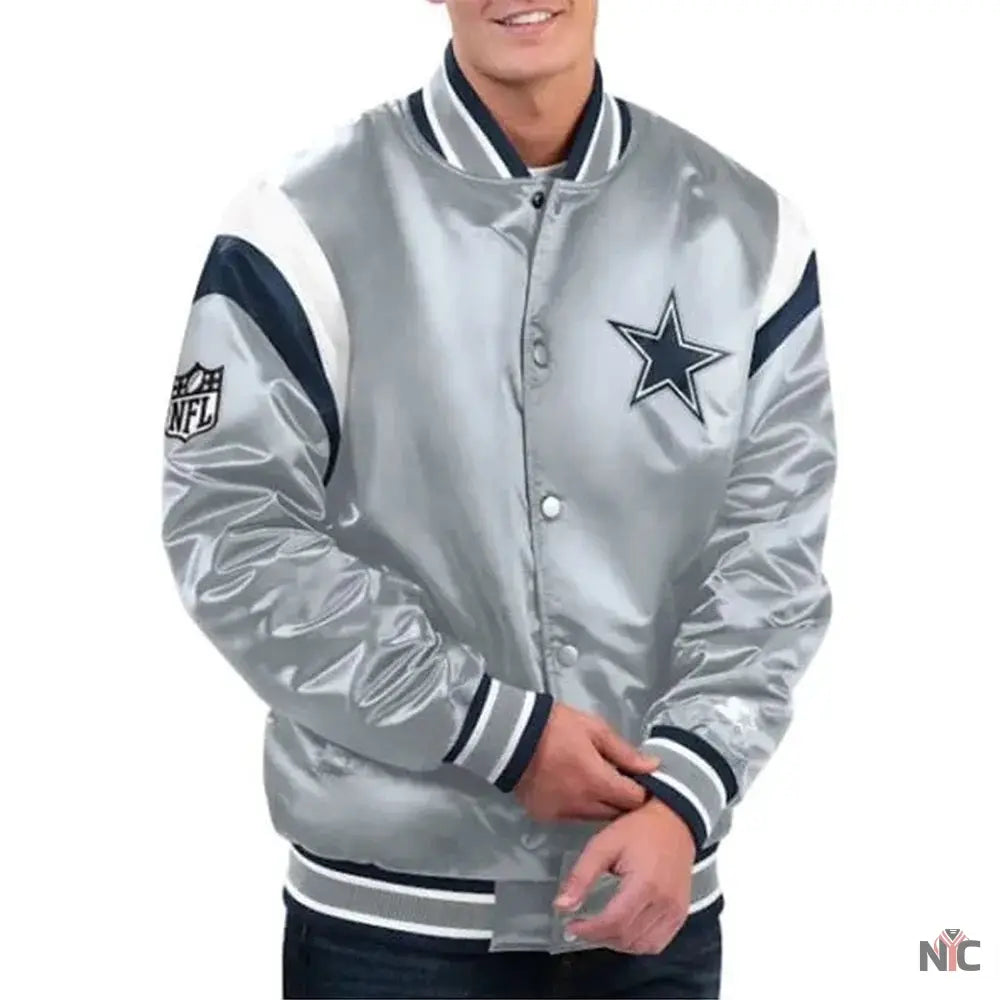 Gray Dallas Cowboys Shutout Satin Jacket NYC Jackets