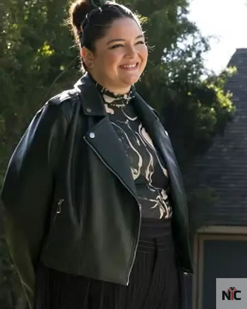 Hacks S03 Megan Stalter Black Leather Jacket NYC Jackets