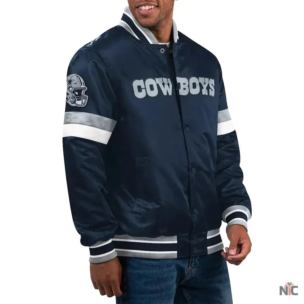 Home Game Dallas Cowboys Navy Satin Jacket NYC Jackets