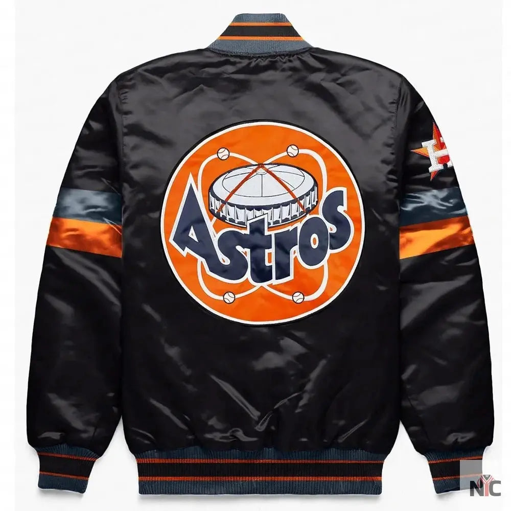 Houston Astros Home Game Black Varsity Satin Jacket NYC Jackets