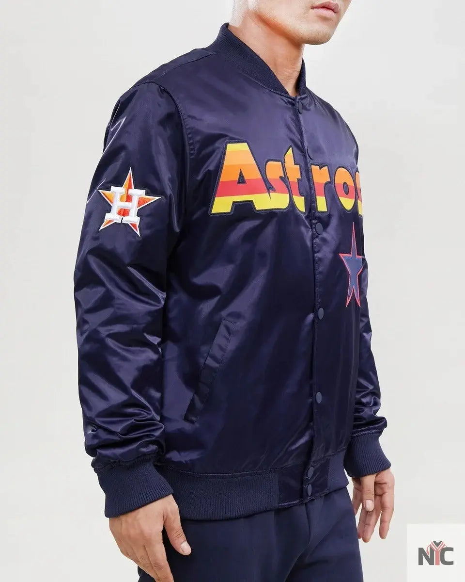 Houston Astros Wordmark Satin Varsity Jacket NYC Jackets