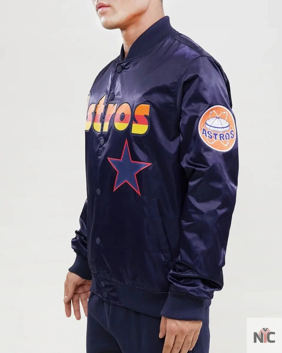Houston Astros Wordmark Satin Varsity Jacket NYC Jackets