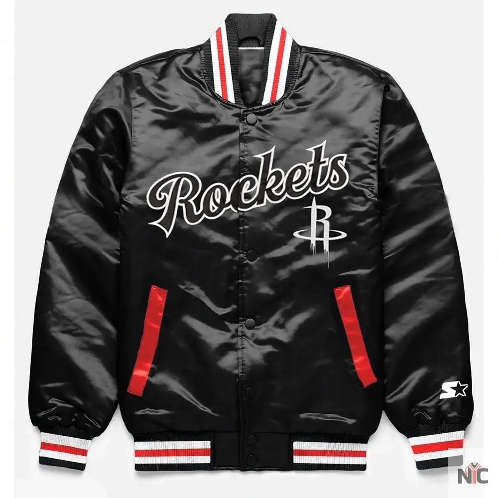 Houston Rockets Exclusive Black Satin Jacket NYC Jackets
