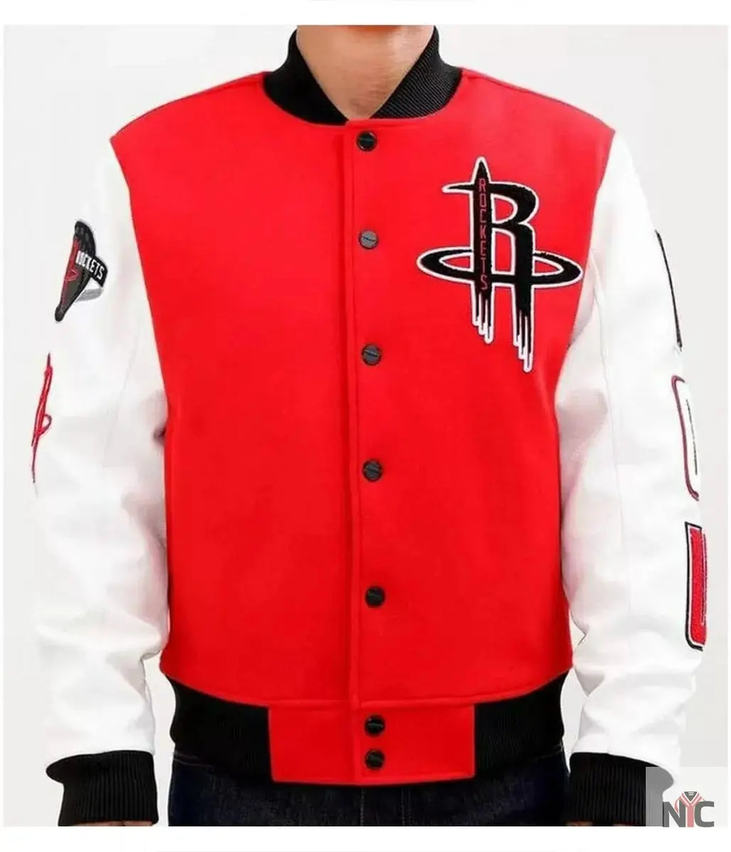 Houston Rockets Full Snap Red and White Jacket NYC Jackets