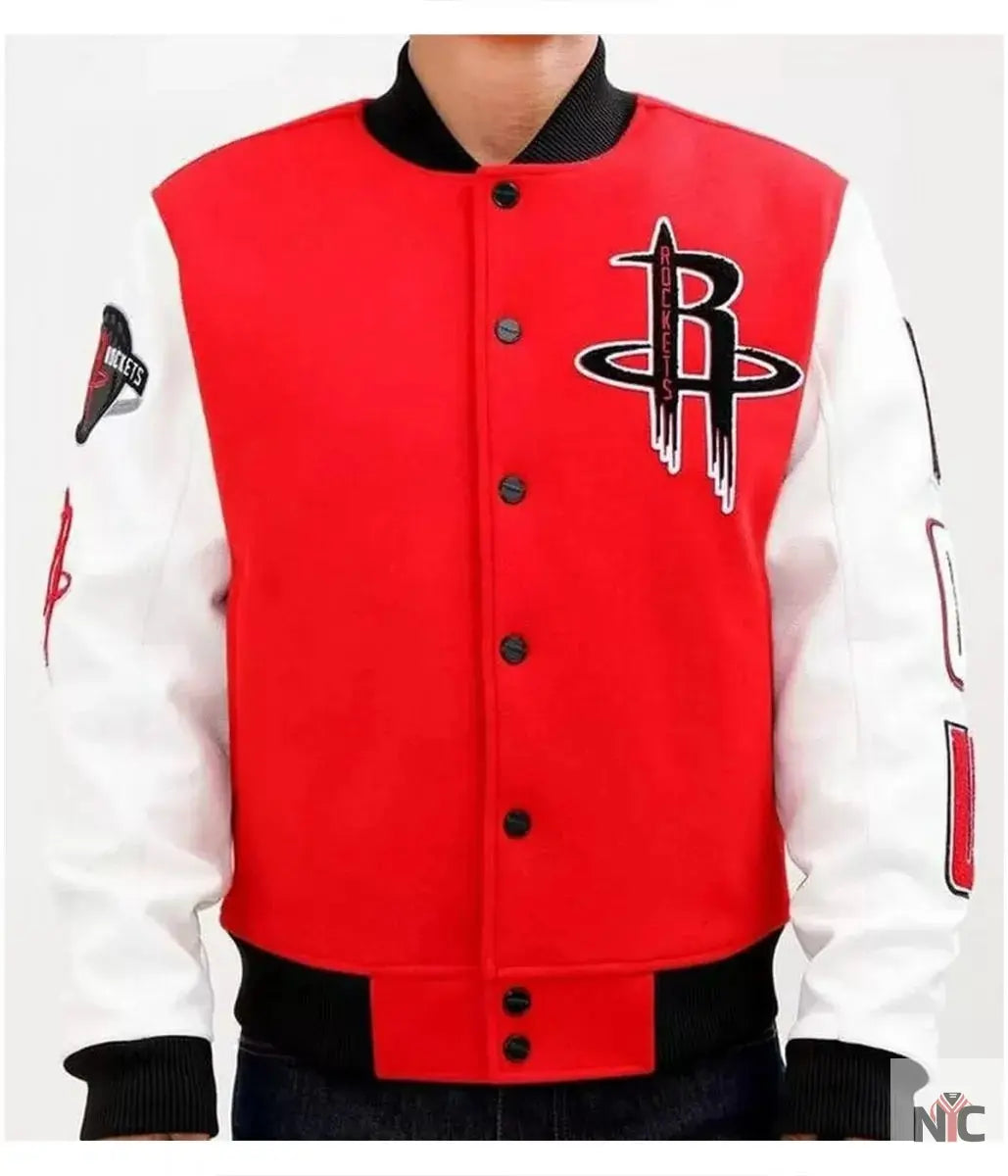 Houston Rockets Full Snap Red and White Jacket NYC Jackets