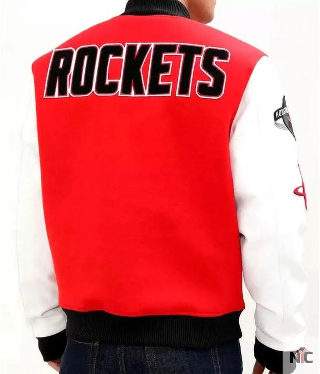 Houston Rockets Full Snap Red and White Jacket NYC Jackets