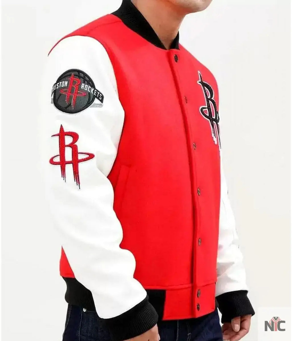 Houston Rockets Full Snap Red and White Jacket NYC Jackets