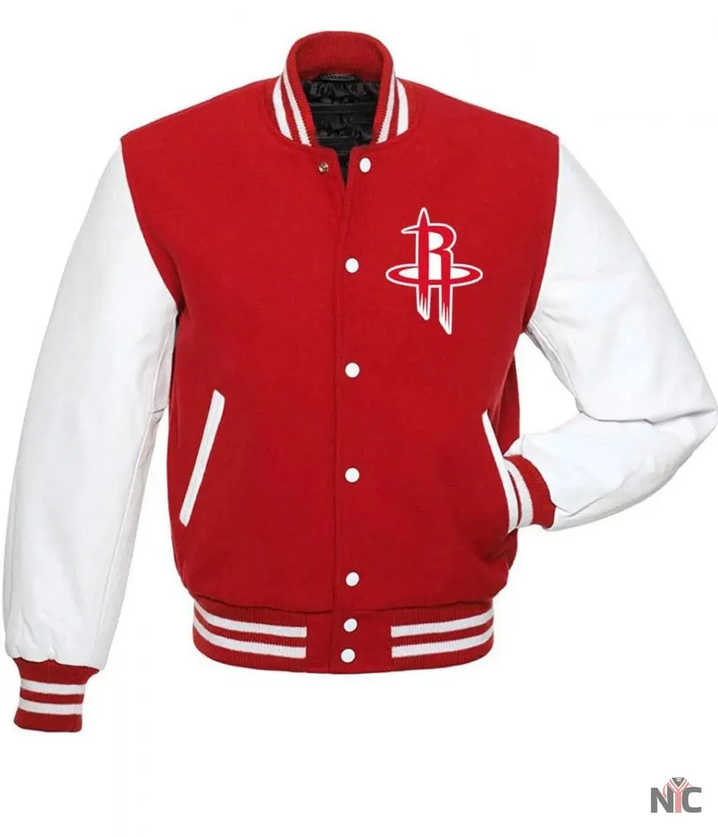 Houston Rockets NBA Letterman Red and White Jacket NYC Jackets